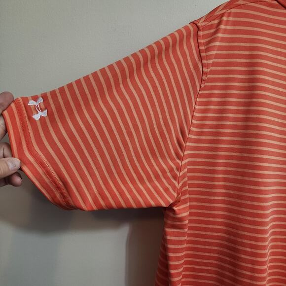 Under Armour short sleeve orange striped congressional polo shirt men's size L - Picture 11 of 12